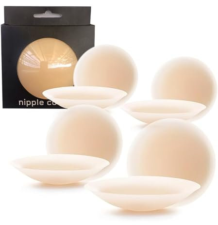 KHDULQ 4 Paires Cache Tetons Femme,Cache Tetons Femme Sexy Adhésifs Réutilisables en Silicone Doux Auto Soutien Gorge Invisible Hypoallergénique Protège-Tétons Nipple Cover[8CM] - Couleur Peau Claire
