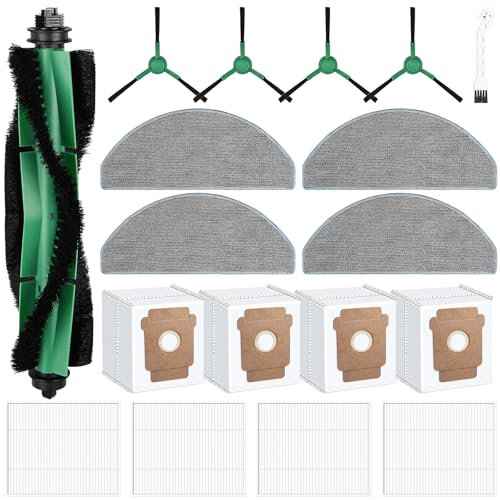 18 Accessoires pour Aspirateur Irobot Roomba Combo 2 Essential/iRobot Roomba 105 Combo, 1 Brosse à Rouleau, 4 Filtres, 4 Serpillères, 4 brosses latérales, 4 sacs à poussière, 1 Brosse de Nettoyage