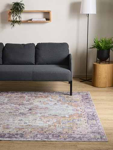 Interiyou Vintage Teppich Wohnzimmer Gent - 160x230 cm Multicolor/Lila - Für Schlafzimmer, Esszimmer, Kinderzimmer - Kurzflor waschbar und rutschfest, Print Muster
