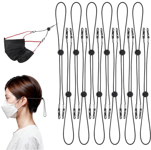 MBAIYO 12 Stück Elastische Maskenbänder,Einstellbarer Maskenhalter Schwarzer Maskenkette Maskenband für Mundschutz Rutschfeste Maskenverlängerung Lanyard Maskenhalterung Hinterkopf Nackenhalter