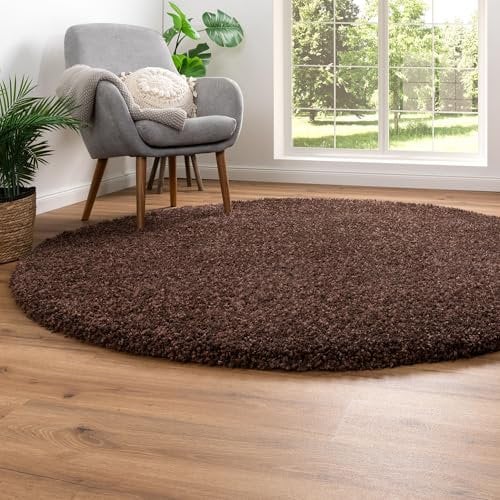 Steffensmeier Hochflor Teppich Twilight | Wohnzimmer | Beste Qualität | Elastischer Flor | Rostbraun 8822, Größe: Ø 120 cm