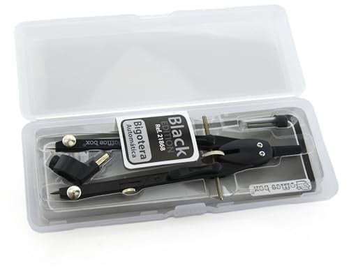 Office Box Automatischer Präzisions-Schnurrbartzirkel – Gelenkbeine in stoßfester Box mit Ersatzminen + Ahle und Universaladapter (schwarz)