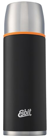 Esbit Classic Isolierflasche 1L - Thermoskanne für warm & kalt - Thermosflasche mit 2 Bechern - Trinkflasche Edelstahl - Auslaufsicher - Schwarz/Edelstahl