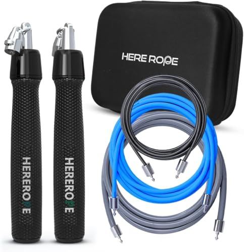 Hererope Corde à sauter 3 en 1 pour homme et femme, 1/2,7 kg, 1,8 kg, 0,9 kg avec roulement à billes de précision, poignée en cuir antidérapante – Cordes à sauter pour fitness, entraînement de vitesse