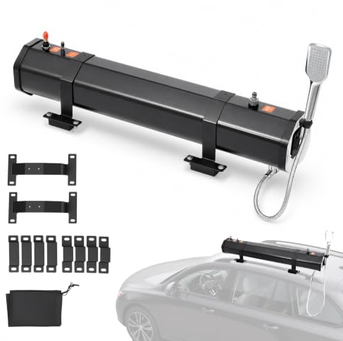 BAOCHADA Douche d'extérieur de voiture avec réservoir de douche solaire de 30 l et pompe à pression (1,6 bar) – Douche d'eau chaude mobile pour camping, surf, plage – Montage facile sur le toit pour