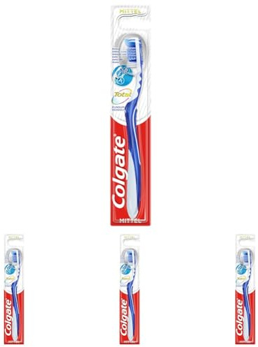 Colgate Zahnbürste Total Rundum-reinigung, mittel, 1 Stück - Handzahnbürste reinigt Zahnoberflächen, Zunge, Wangen & bis tief in die Zahnzwischenräume, mit mittelharten Borsten (Packung mit 4)
