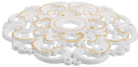 TOYANDONA Médaillon de Plafond Décoratif Rond en Faux Plâtre Blanc Nacré et Or Anneau Médaillon D’éclairage Sculpté Style Européen pour Lustre et Ventilateur de Plafond Rosace Classique