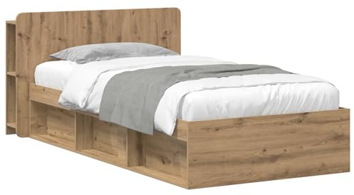vidaXL Bettgestell mit Stauraum mit Kopfteil Artisan-Eiche 75 x 190 cm, Moderne Schlafzimmermöbel, rechteckiger Holz-Bettrahmen, praktische Aufbewahrung, minimalistischer Stil