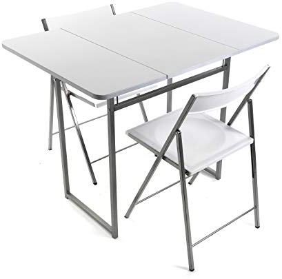 Versa Andrea Tisch und Zwei Stühle für Küche, Terrasse, Garten, Balkon oder Esszimmer, Tisch und Stühle, Maßnahmen (H x L x B) 80 x 70 x 100 cm, Metall und PVC, Farbe: Weiß
