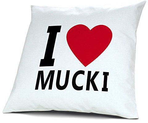 digital print Kopfkissen Mucki, Kissen mit Füllung I Love Mucki, 40 cm, 100% Baumwolle, Kuschelkissen, Liebeskissen, Namenskissen, Geschenkidee