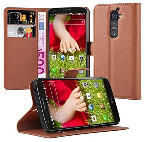 Cadorabo Hülle kompatibel mit LG G2 Handyhülle aus Premium Kunst Leder Flip Klappbare Stoßfeste Magnetische [Standfunktion] [Kartenfächern] Cover Hülle für LG G2 Tasche in Braun