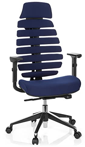 hjh OFFICE Profi Bürostuhl ergonomisch Ergo LINE II PRO Stoff Schwarz, Drehstuhl mit Kopfstütze, höhenverstellbare Armlehnen, Blau