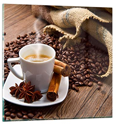 Moderne Impression sur Verre Café noir petit déjeuner chocolat Image Tableau en Verre Decoration Murale 30x30cm Deco Cadre Salon Chambre Carré Petit Tableaux Decoratifs Muraux Art GAC30x30-2152