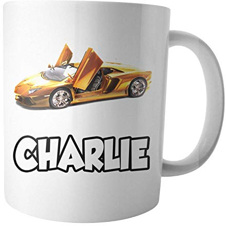 Tasse mit Sportwagen-Motiv, personalisierbar, personalisierbar