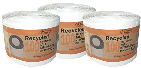 300 Recycled Tie Handle Tall Kitchen Bin Liners (Fits up to 50L Kitchen Bins)