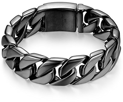 JewelryWe Panzerkette Armband Herren Schwarz: 20mm Breit Edelstahl Hochglanz Poliert Groß Schwer Kubanische Kette Armkette Maskulines Panzerarmband Schmuck Geschenk für Männer Freund Vater
