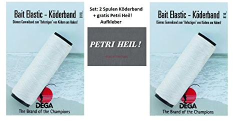 Jenzi Set: 2 Spulen Bait Elastic – Köderband (2X 200m) 0,15mm +gratis Petri Heil! Aufkleber