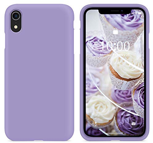 SURPHY Cover per iPhone XR, Silicone liquido Case con morbido microfibra cuscino fodera protezione antiurto custodia per iPhone XR 6,1 pollici - viola chiaro
