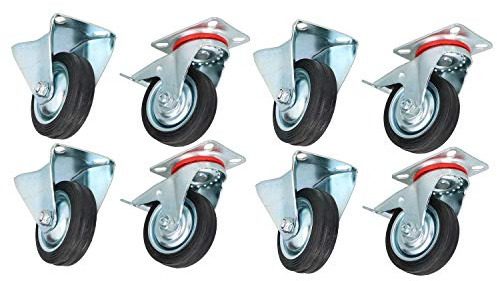 3” 75mm Fixed + Swivel Castors with Brakes Wheels Trolley Furniture 8 Pack