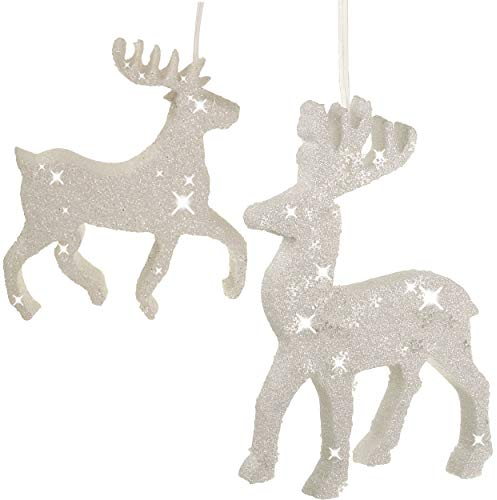 alles-meine.de GmbH 2 Stück große XL - Hirsche/Rentiere/Elche - 20-25 cm - mit Glitzer & Glimmer - Schneeflocken - zum Aufhängen - Styropor - Deko Set - Winter Weihnacht..