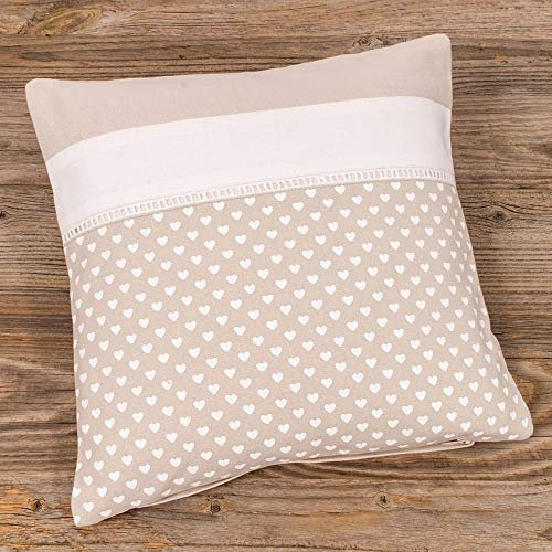 Kissen-Bezug in 30x30 cm für Deko-Kissen Sofa-Kissen - Baumwolle Kissen-Hülle TRAUDL Vintage Spitze Herzen weiß beige - Waschbarer Reißverschluss Zierkissen-Bezug für Couchkissen