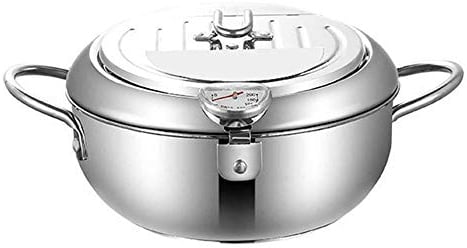 Tempura Deep Fryer, Stainless Steel Deep Frying Pot Temperature Control Fried Chicken Tempura Fryer Pan, Japanese Fryer Pot Mini Deep Fryer Pan with Drainer With Lid for Kitchen Cooker Home Gas Stove