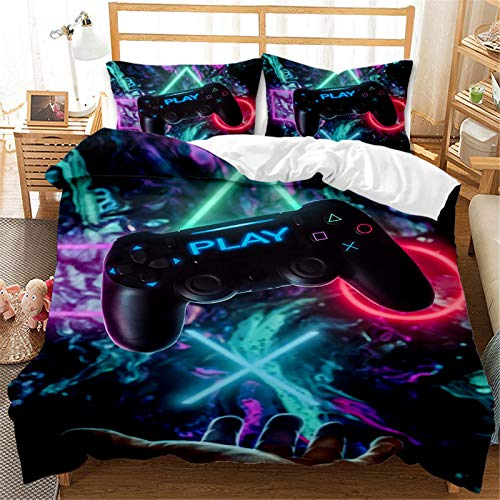AYMAING Kinder Jungen Bettwäsche Set Gamepad Thema Bettbezug Bunt Spielthema Bettwäsche 135x200 cm aus Weiche Mikrofaser mit Reißverschluss - Videospiel Action Buttons Motiv für Teens