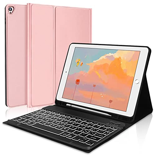 Custodia Tastiera iPad 9 Generazione, Tastiera iPad 10.2, Cover Tastiera Layout Italiana Bluetooth Retroilluminata Rimovibile con per iPad 2021, iPad 8, iPad 7, iPad Pro 10.5, iPad Air 3, Oro rosa