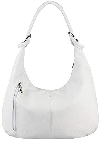 OBC Made in Italy Damen XXL Ledertasche Leder Wildleder Shopper Tasche Schultertasche Umhängetasche Hobo-Bag Beuteltasche (Weiß 43x29x10 cm)