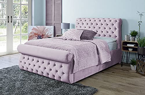 Ottoman Bed Double| 4.6ft Double Storage Bed with Gas Lift Up Heavy Duty Mesh Frame, Upholstered Base and Headboard (Pink)