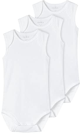 NAME IT Unisex Baby Nbnbody 3p Tank Solid White 3 Noos Schlafanzug