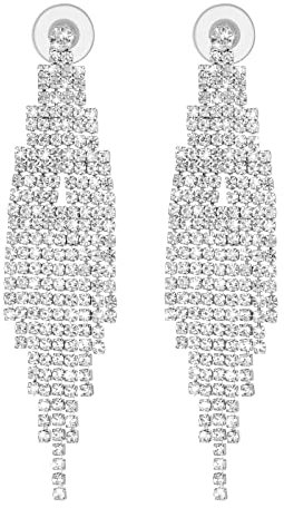 Yolev Long Tassel Earrings Crystal Chandelier Earring Bohemian Rhinestone Fringe Chain Earring Bridal Jewellery Silver Tassel Drop Dangle Earrings