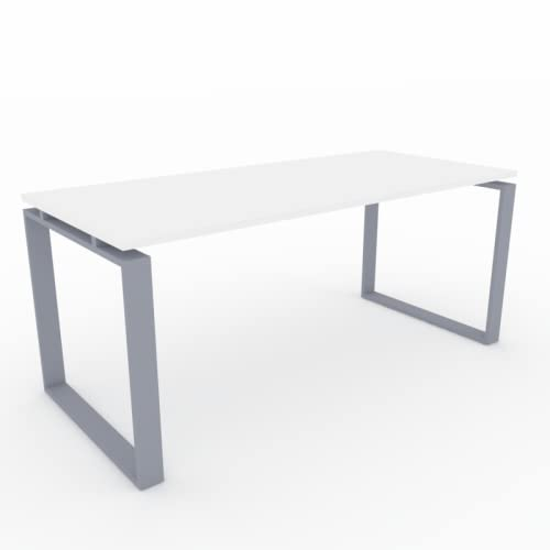 Genérico Mesa de Oficina Ideal para teletrabajo, despachos, Sala de Estudios y Ordenadores. con Gran amplitud para Dar mas Comodidad, Marco Cerrado Gris Plata. (140x60, Blanco)