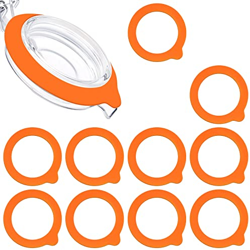 SAVITA 10 Pcs Silicone Replacement Gaskets, 3.75 Inch Silicone Seals Airtight Jar Replacement Gaskets Silicone Gasket Sealing Rings for Regular Glass Jars Mason Jars (Orange)