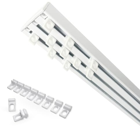 Home-Vision Gardinenschiene Serie X 3-läufig 240cm - mit Ösengleiter | Vorhangschiene 2-läufig, 3-läufig oder 4-läufig Aluminium, Inkl. Befestigungsmaterial, für Schiebevorhang