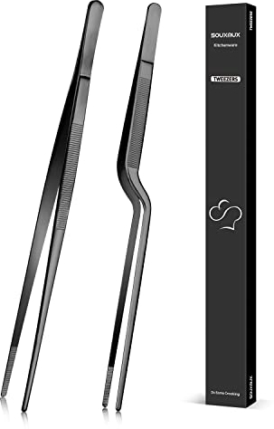 Pince de cuisson de 30 cm et pince à épiler, pointes dentelées de précision, outils de cuisine professionnels en acier inoxydable pour le barbecue, le service et la préparation de plats.