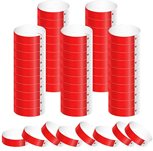 500 Stück Papierarmbänder, Wasserdicht Neon Armbänder Bändchen Papier für Events Handgelenk Party Bänder Papier Eintrittsarmbänder für Musikfestival Konzert Wettbewerb (Rot)