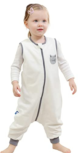 ililmmoe bébé Gigoteuse Unisexe Printemps Automne avec Pieds 1-4 Ans Pyjama, Doublure Coton TOG1.5 Chat Blanc/L