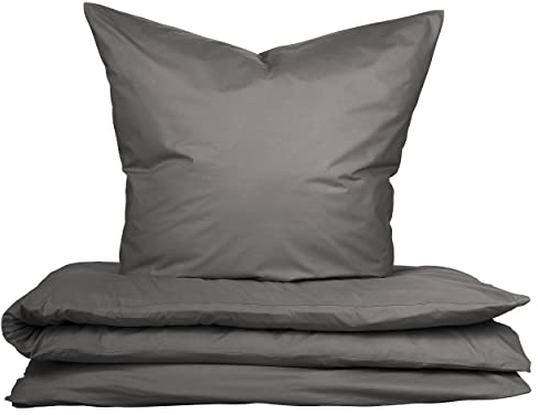 Uncover by Schiesser Bettwäscheset Soho | 2-teilig | Uni | Renforcé | 100% Baumwolle | Oeko-TEX | Reißverschluss | 135x200cm + 80x80cm | Dunkelgrau
