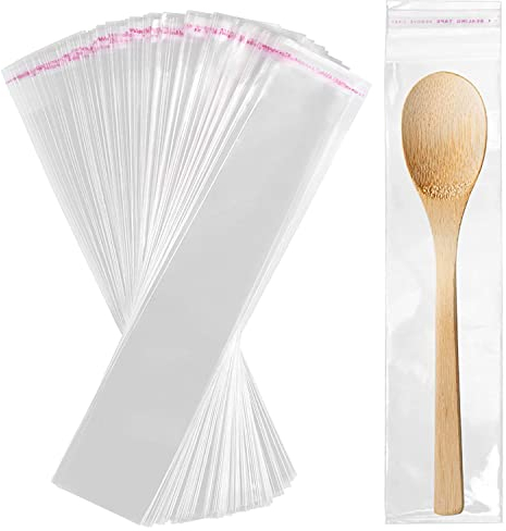 Clear Self-Adhesive Cellophane Bags, 100 Pcs - 25 x 5cm, Adhesive Closure - Ideal for Candy, Key Chain, Watch, Hairpin, Necklace