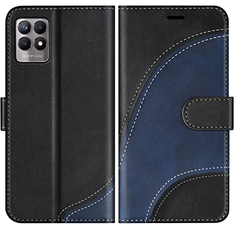 BoxTii Funda para OPPO Realme 8i, Funda de PU Cuero para Realme 8i, Magnético Carcasa Libro con Ranuras para Tarjetas, Negro