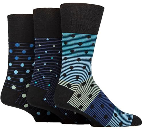SockShop Gentle Grip Mens Patterned Socks Argyle Striped Spotty Geometric Design, Casual Everyday Wear, Honeycomb Top Comfort Cuff, Pack of 3 - Orbital World 6-11