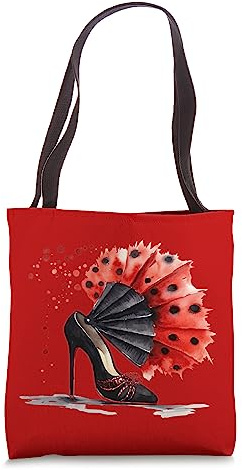 Flamenco Shoes High Heel Pumps black Hand Fan Red Polka Dots Tote Bag