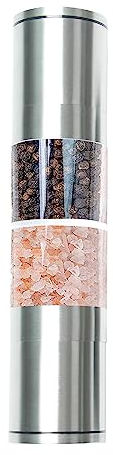 2 in 1 Salt and Pepper Mill Grinder Stainless Steel Dual Salt and Pepper Grinder Adjustable Coarseness Ceramic Grinder for Himalayan Pink Salt, Pepper, Spices