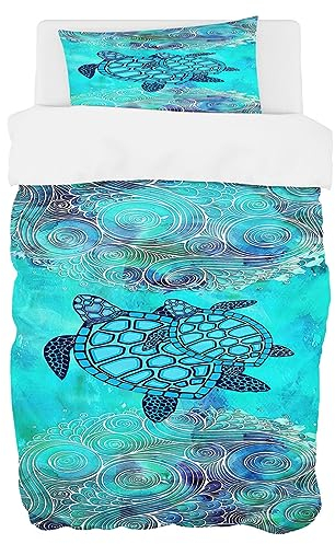 Zomer Bettwäsche 135 x 200 cm Schildkröte Motiv Bettbezug Set 2teilig Weich Mikrofaser Bettwäsche Deckenbezug - 1 Flauschige Bettbezug und 1 Kissenbezug 80x80cm