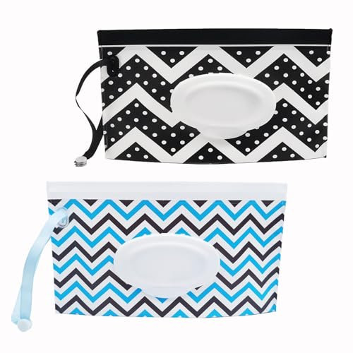 Bestac Lot de 2 distributeurs de lingettes pour bébé, pochette de voyage réutilisable, porte-lingettes rechargeable, récipient pour lingettes pour bébé, distributeur de lingettes