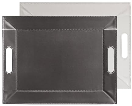 FREEFORM – Wendbares Tablett aus zweifarbigem Kunstleder – Zink/Weiß – 45 x 35 cm – Platzset, elegant, passend zu Ihrer Einrichtung