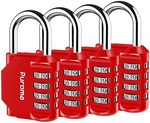 Puroma Zahlenschloss für Schließfach, 4-stellig, wasserdicht, Vorhängeschloss für Schule, Fitnessstudio, Sport, Zaun, Werkzeugkasten, Tor, Koffer, Outdoor, Hasp Aufbewahrung (rot)