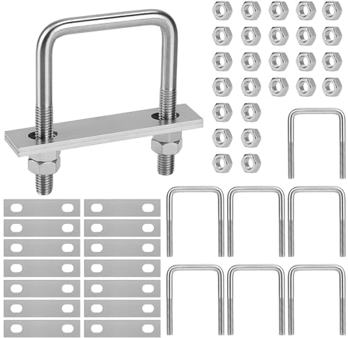 EFUTURETIME 8 x Bulloni a U M8 Quadrato 50 * 80mm Cavallotto di Fissaggio a U Acciaio Inox con 32 Dado e 16 Lamiera per Tubi, Industriali, Vita Quotidiana