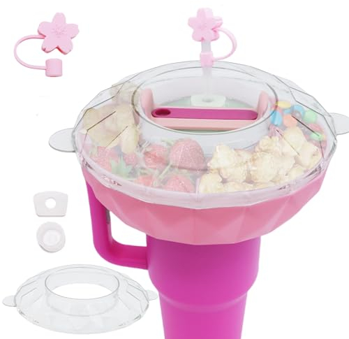 Snack Tray with Lid for Stanley Cup 40 oz, Accessories for Stanley Cup, Leak Stopper, Straw Cover for Stanley Cup 1.0/2.0, Snack Bowls with 4 Compartments for Candy Popcorn Chip For Cinema